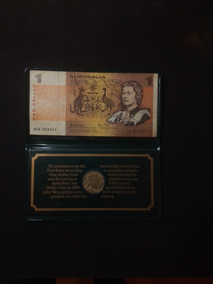 1984 John West  First Issue $1 Coins & Last Issue $1 Notes In Commemorative...