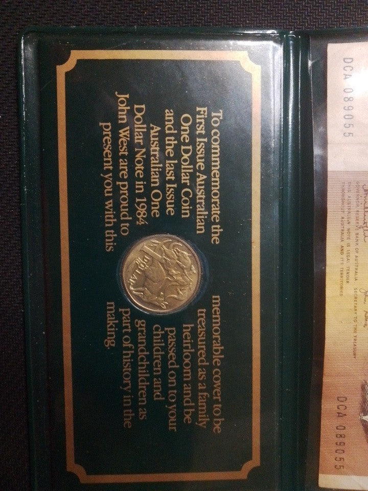 1984 John West  First Issue $1 Coins & Last Issue $1 Notes In Commemorative...