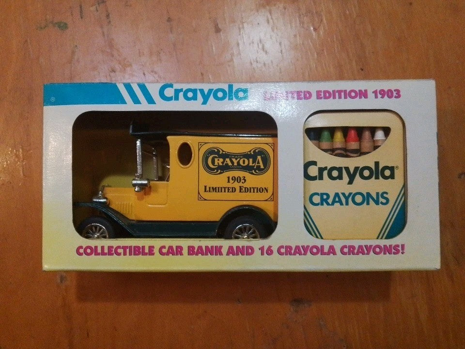 1993 Crayola Limited Edition 1903 Antique Car Bank Includes 16 Crayola Crayons 