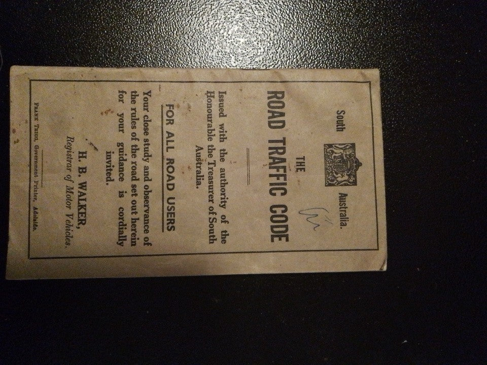 1936 The Road Traffic Code Booklet South Australia