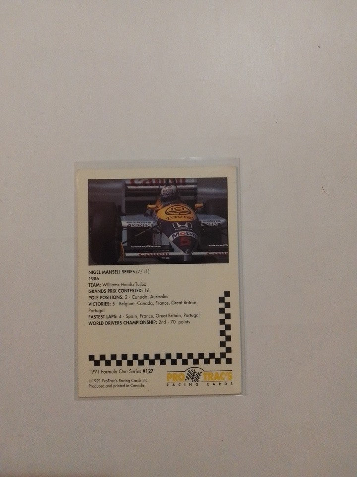 1991 Formula One Series No.127 Pro Trac's Racing Cards Nigel Mansell