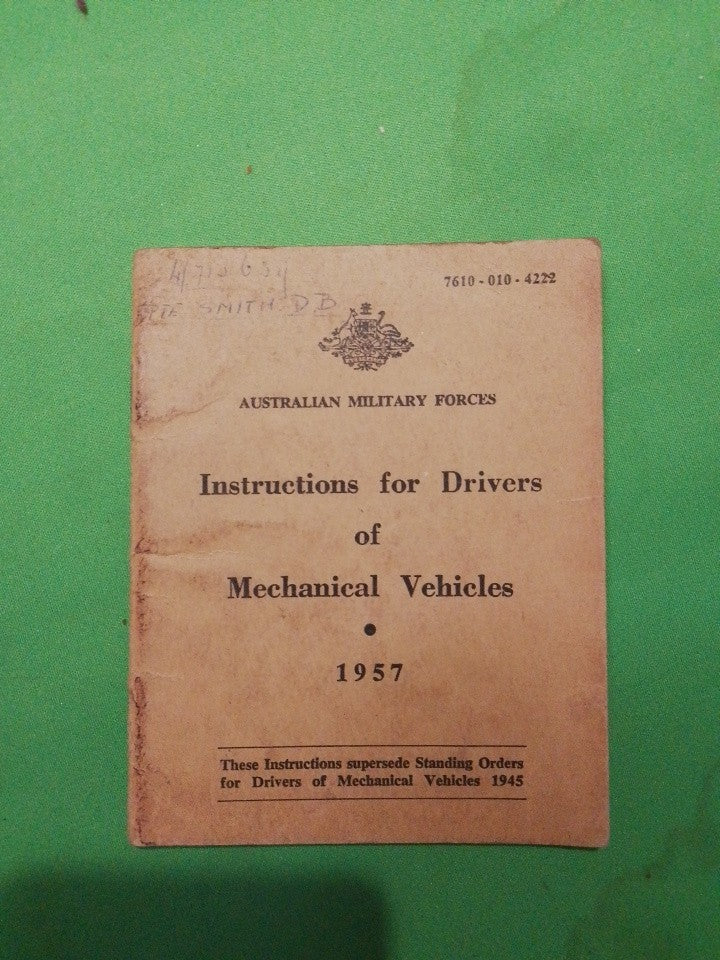 1957 Australian Military Forces Instructions For Drivers Of Mechanical Vehicles