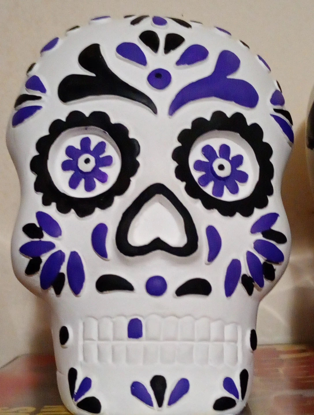Hand Painted Ceramic Skull Purple Abstract Decal Rare