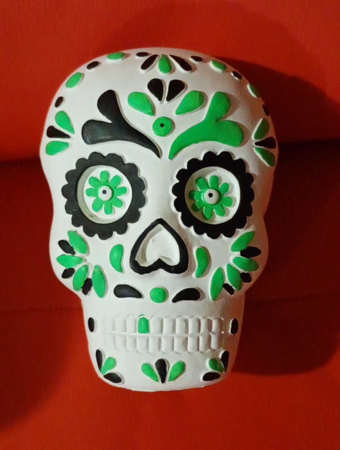 Hand Painted Ceramic Skull Green Abstract Decal