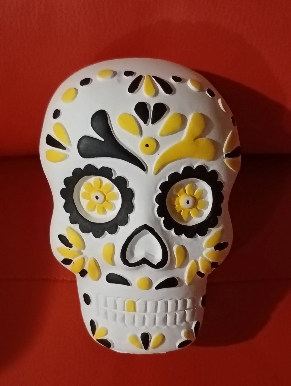 Hand Painted Ceramic Skull Yellow Abstract Decal