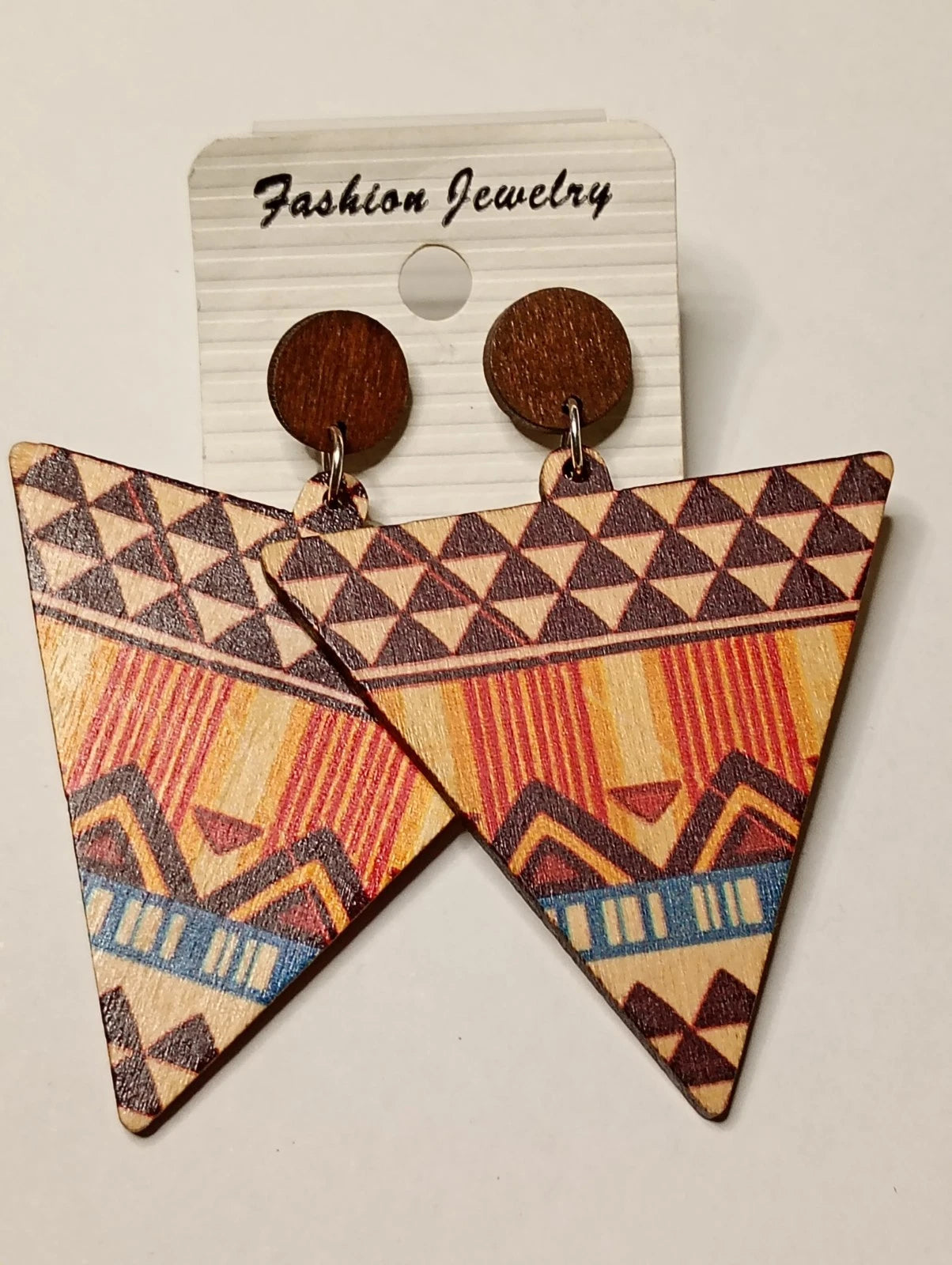 Wooden Triangle Pattern Earrings